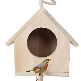 Unfinished Wooden Birdhouse with Perch Outdoor Hanging Bird Cage Bird Breeding Nest for Patio Decor