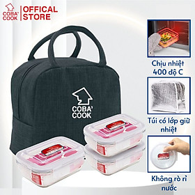 Mua  Bộ Hộp Lớn  Bộ 3 Hộp Cơm Thủy Tinh Chịu Nhiệt COBACOOK 1 Hộp 1041ml 2 Hộp 640ml Và Túi Giữ Nhiệt- CCL1L63BB