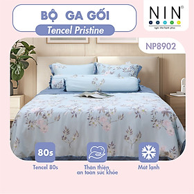 Bộ 5 món ga gối Tencel Pristine NP8902 nhiều size 100% tencel 80s chính hãng 1m2x2m, 1m4x2m, 1m6x2m, 1m8x2m, 2mx2m2
