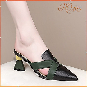 Giày sandal nữ cao gót 5 phân hàng hiệu rosata hai màu đen trắng ro495
