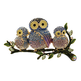 2-3pack Cute Crystal Enamel Three Owls Family Animal Brooch Pin Jewelry Purple