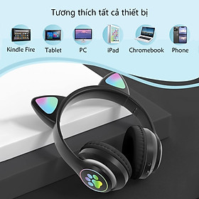 Hình ảnh Tai Nghe Không Dây Tai Mèo Bluetooth JST-28 Âm Nhạc Stereo Chụp Đầu Phát Sáng Chơi Game Có Mic Khe Cắm Thẻ Nhớ