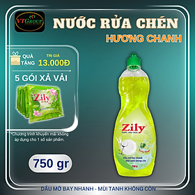 Nước rửa chén Zily 750g - Tặng 5 gói xả vải Zily