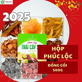 Hộp mứt Thành Long Phúc Lộc mix 9 loại kẹo dâu tây, dâu tằm, long nhãn, ổi hồng , thơm, xoài, nho, vỏ bưởi, chà là