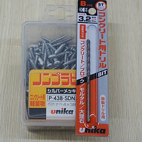 Mua Combo Vít bê tông 4mm đầu dù P438 & Mũi khoan bê tông 3.2mm đuôi kẹp Unika (Không cần tắc kê nhựa)