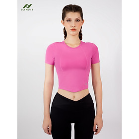 Áo thun thể thao nữ tập Gym Yoga Pilates FANFIT FFTS001 - có lót trong, tay ngắn, cách điệu lai bầu, Tặng mút ngực - TYM FASHION