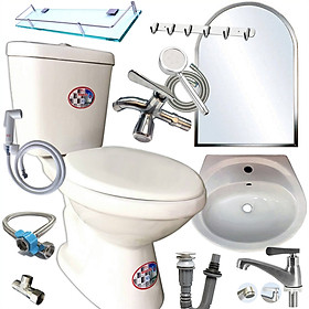 Mua Trọn Bộ Thiết Bị Vệ Sinh Nhà Tắm GRMT02 10 Món: Bồn cầu nhấn  Lavabo  Sen Vòi  Gương Kệ  phụ kiện lắp đặt