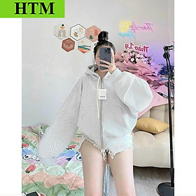 Áo Khoác Thun Nữ Xốp Siêu Mát Mẻ Có Nón Chống Nắng kèm Dây Rút Bao Tiện Lợi Hàng CuTe Hot Trend HTM FASHION - Kem