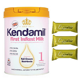 Sữa bột nguyên kem KENDAMIL số 1 FIRST INFANT MILK 900g (0-6 tháng tuổi) – Tăng trưởng chiều cao và Phát triển trí não, tăng cân, tăng sức đề kháng – Tặng 3 bánh quế cuộn hiệu Kapad