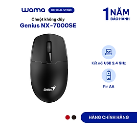 Chuột không dây Genius NX-7000SE màu đen - USB, nhỏ gọn, thuận cả 2 tay, phù hợp PC/Laptop, Hàng chính hãng, Bảo hành 1 năm