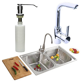 Mua Chậu rửa chén Inox Eurolife C8 + Vòi rửa chén nóng lạnh EurolifeEL-T007 (Trắng bạc) + Bình xịt nước rửa chén