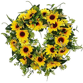 18" Round Artificial Sunflower Wreath Floral Wreath for Living Room Decor
