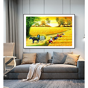 Tranh Sơn dầu Phong cảnh Làng quê Việt Nam nghệ thuật. , Khung hợp nhôm chống ẩm, bền, đẹp, nhiều kích thước. Phù hợp nhiều không gian sang trọng