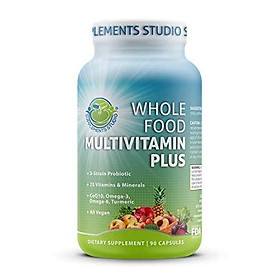 Whole Food Multivitamin Plus - Vegan - Daily Multivitamin for Men and Women with Organic Fruits and Vegetables, B-Complex, Probiotics, Enzymes, CoQ10, Omegas, Turmeric, All Natural, 90 Capsules