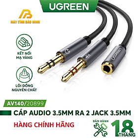 Dây Audio chuyển tai nghe 3.5mm đầu cái sang 2 đầu Mic và Tai nghe đầu đực mạ vàng dài 20CM UGREEN AV140 20899,20897 hàng chính hãng