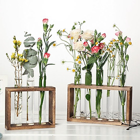 Mua Lọ Cắm Hoa Thủy Tinh Hình Trụ Có Giá Đỡ Bằng Gỗ Dùng Trang Trí Bàn Làm Việc