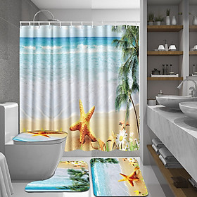 Bath Mat Set 4 Pcs Bathroom Rug Toilet Cover and Mat shower curtain