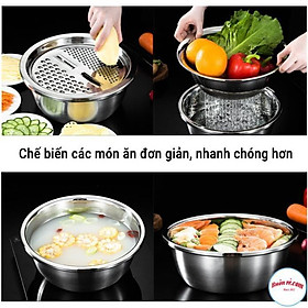 Bộ rổ, chậu kèm nạo rau củ quả inox 3in1 cao cấp siêu tiện dụng