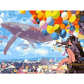 Mua Tranh tô màu theo số Tranh sơn dầu số hoá hình cá heo size 40*50 cm kèm khung