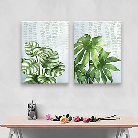 Mua Bộ 2 Tranh Lá Xanh - Trang Trí Phòng Khách W51 - Size 50 x 70cm