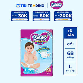 Tã Dán Bobby Siêu Mỏng Thấm Gói Siêu Lớn L68 (68 Miếng)