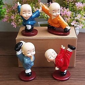 Bộ 04 tượng chú tiểu múa võ Kung Fu bằng đất sét nung 7cm