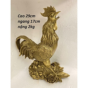 Tượng gà đứng mâm vàng bằng đồng MS105