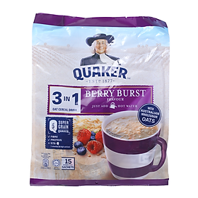 Túi 15 Gói Bột Yến Mạch Quaker 3 Trong 1 Vị Dâu Berry 30G