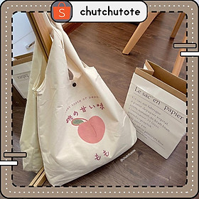 T261/ Túi Vải Tote Thời Trang Phong Cách Nhật Bản Hình Đào Dễ Thương Ngọt Ngào