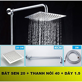 Mua Đủ bộ bát sen VUÔNG  tắm đứng kèm dây nối bằng Inox sáng bóng tiện lợi gồm bát sen cần treo b	át và dây sen