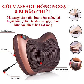 Gối massage hồng ngoại 8 bi matxa cổ, lưng, vai, gáy, toàn thân