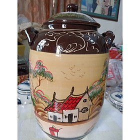 Mua Hũ đựng rượu gạo gốm sứ Bát Tràng vẽ phong cảnh loại 15L