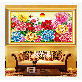 Mua Tranh thêu chữ thập  tranh thêu kín Hoa mẫu đơn E27  kích thước 100 x 60 cm
