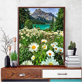 Mua Tranh sơn dầu số hoá tự tô đã căn sẵn khung 40x50 cm (painting by number) - Cúc bên hồ