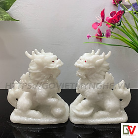 Mua Cặp 2 Tượng Đá Tỳ Hưu Phong Thủy 2 Sừng - Trang Trí Bàn Làm Việc - Cao 12cm - Đá Non Nước