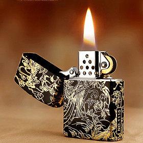 Vỏ Hột Quẹt Bật Lửa Xăng Đá Zorro Z2-1077 Khắc Họa Tiết Chim Phượng Hoàng Hoa Mẫu Đơn Phú Quý