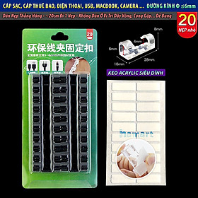 VỈ 20C KEO 3M MỚI Nẹp Cố Định Dây Điện Kẹp Giữ Cáp Sạc Nẹp Dây Điện Chống Rối Dán Tường - Vỉ 20 Nẹp Đen