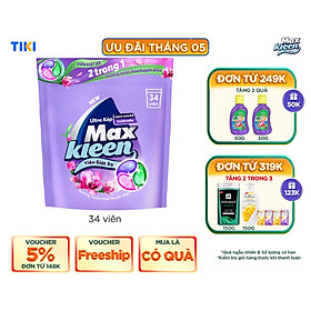 Túi Viên Giặt Xả MaxKleen 2 Trong 1 Hương Nước Hoa Huyền Diệu 34 viên túi