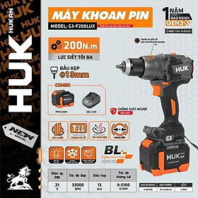 MÁY KHOAN PIN 21V 13MM ANTI KICKBACK 2 PIN KÈM SẠC G3-F200LUX HUKAN -HÀNG CHÍNH HÃNG