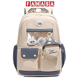 Ba Lô Thời Trang Kèm Huy Hiệu Hoạt Hình - Omaska 9628# - Màu Be