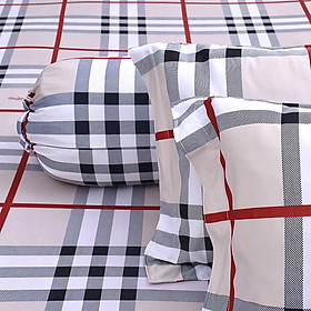 Bộ Drap Thun Lạnh Hàn Quốc ( 4 món }sọc caro nâu sang trọng - đủ size