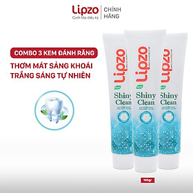 Hình ảnh Combo 3 Kem Đánh Răng Lipzo Shiny Clean Vị The Mát Diệt Khuẩn 185g Khử Mùi, Không Bào Mòn Men Răng Từ Khoáng Chất Vỏ Sò