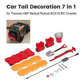 Car Tail Decoration 7 in 1 Self-Help Board Fuel Tank Box Bucket Antenna Fuel Box Shovel Lifting Jack for Traxxas HSP