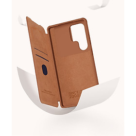 Bao da chống sốc ngăn đựng thẻ card cho Samsung Galaxy S25 Ultra / S25 Plus hiệu Nillkin Qin Pro - Da PU cao cấp, Viền TPU, sang trong, nắp trượt bảo vệ camera - Hàng nhập khẩu