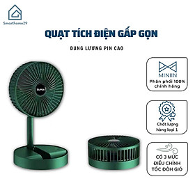 Hình ảnh Quạt Tích Điện Gấp Gọn - Quạt Mini Để Bàn Xoay 180 Độ, 3 Tốc Độ Gió, Cổng Sạc USB Có Thể Điều Chỉnh Độ Cao Siêu Tiện Lợi - HÀNG CHÍNH HÃNG MINIIN