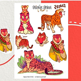 sticker sheet tiger - chuyên dán, trang trí sổ nhật kí, sổ tay | Bullet journal sticker - unim002