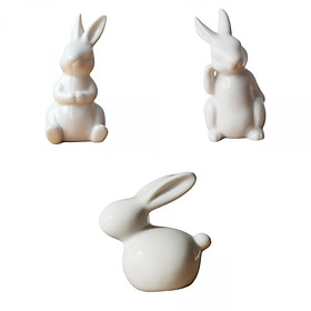 3x Ceramic Rabbit Figurine Easter Sculpture Home Decoration Art Crafts