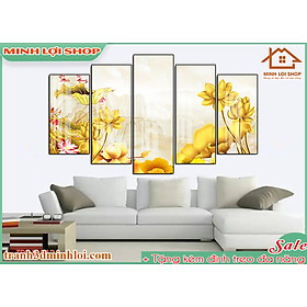 Tranh tráng gương pha lê BÔNG SEN 5 tấm trang trí phòng khách hiện đại TẶNG KÈM ĐINH TREO 5TBS05