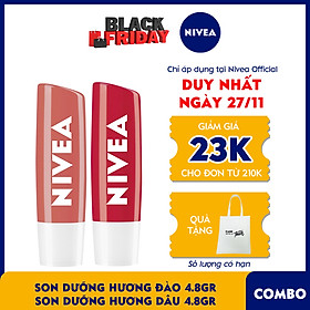 Bộ Đôi Son Dưỡng Ẩm Nivea Hương Đào 85031 (4.8g) & Son Dưỡng Nivea Mùi Dâu 4.8g - 85083
