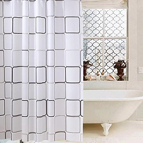 Mua Rèm phòng tắm / Rèm cửa sổ trắng họa tiết Ô Vuông đen lớn 180cm x 180cm Loại 1